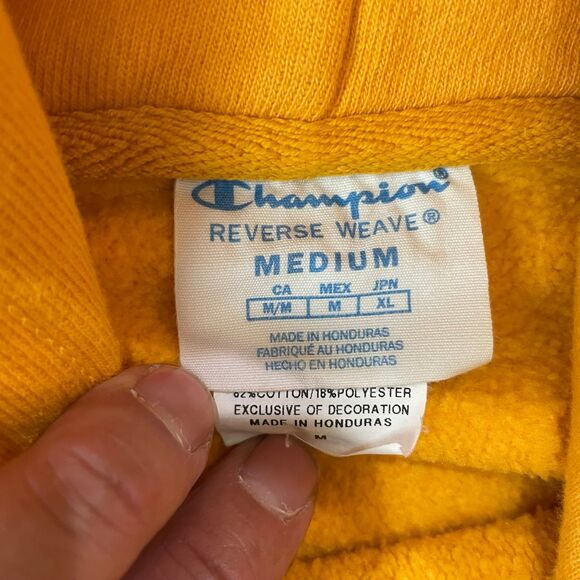 Champion Reverse Weave Yellow Hooded Sweatshirt Size M Heavy Casual Hoodie - Picture 2 of 6